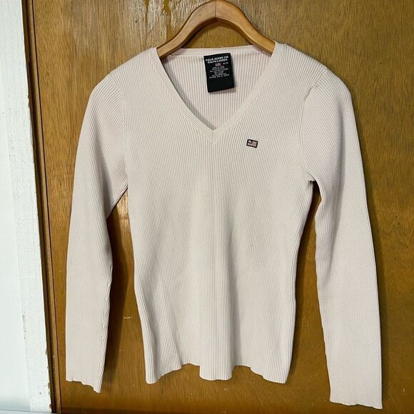 Polo jeans co ralph lauren light pink ribbed V-neck long sleeve - Picture 1 of 8